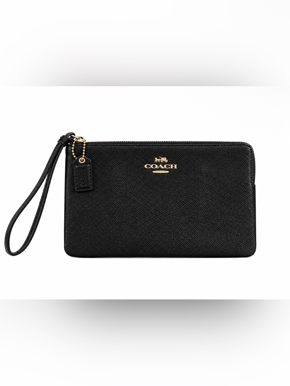 Coach 3888 Large Corner Zip Wristlet Black Crossgrain Leather Gold Hardware